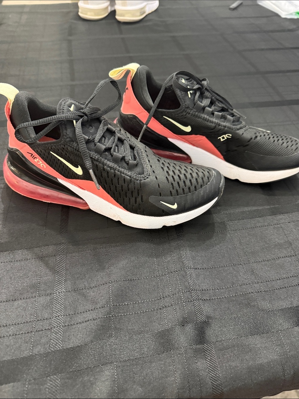 Nike 270 Black & Coral Athletic Sneakers with Light Yellow Swoosh